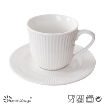 Geprägte weiße Farbe Porcelain Teetasse und Untertasse